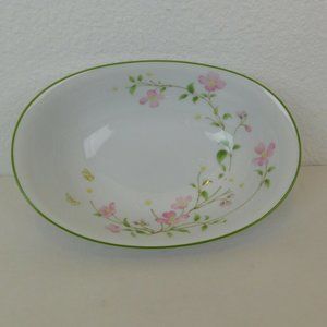 Noritake First Blush 10" Oval Vegetable Bowl Pink & White Flower Green Trim